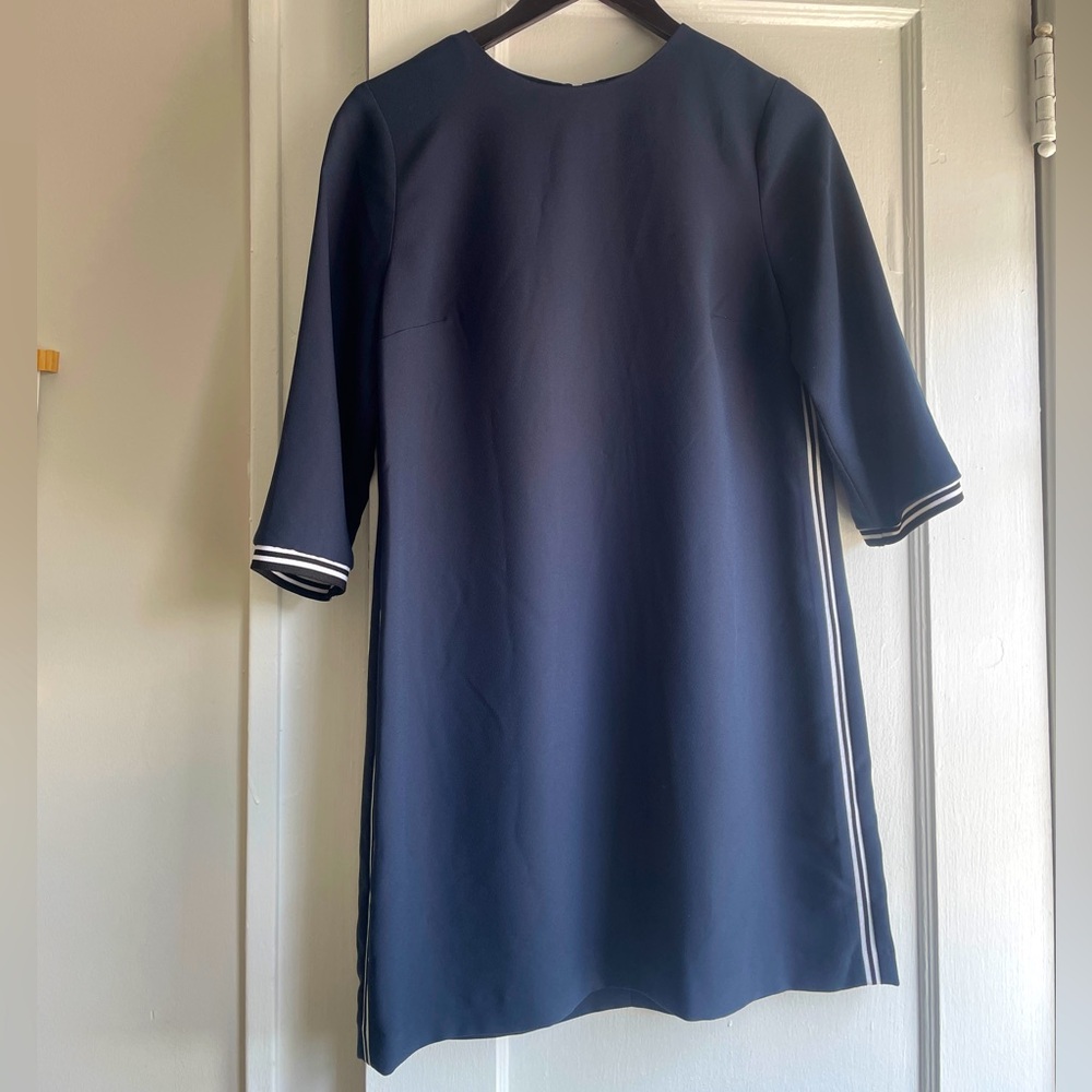Navy Sporty Shift Dress with Stripe Detail